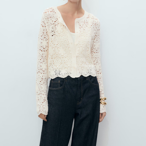 Crochet cardigan with scalloped hem