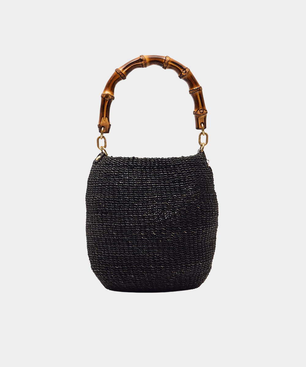 BLACK POT DE MIEL BAG WITH BAMBOO HANDLE