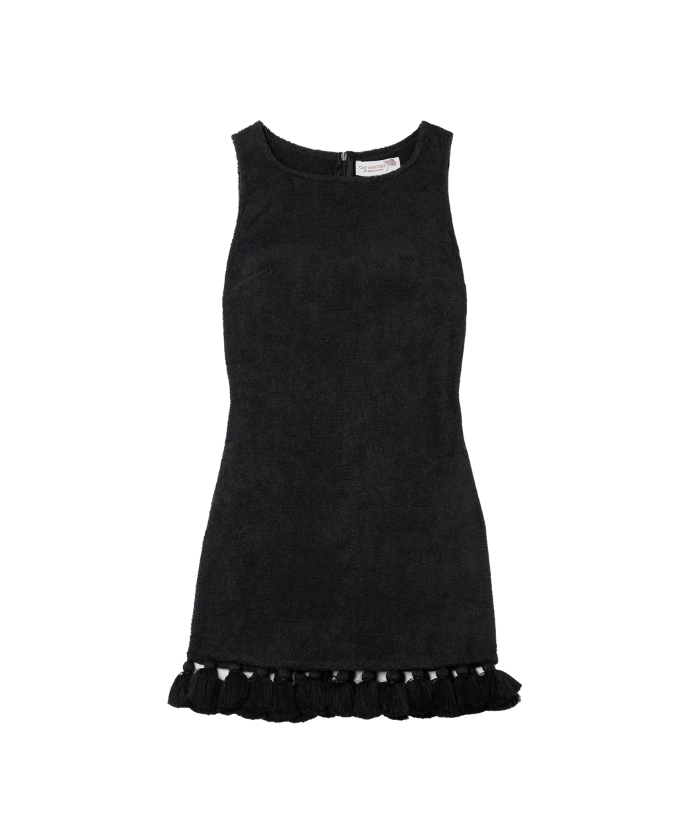 TASSELED COTTON-TERRY MINI DRESS