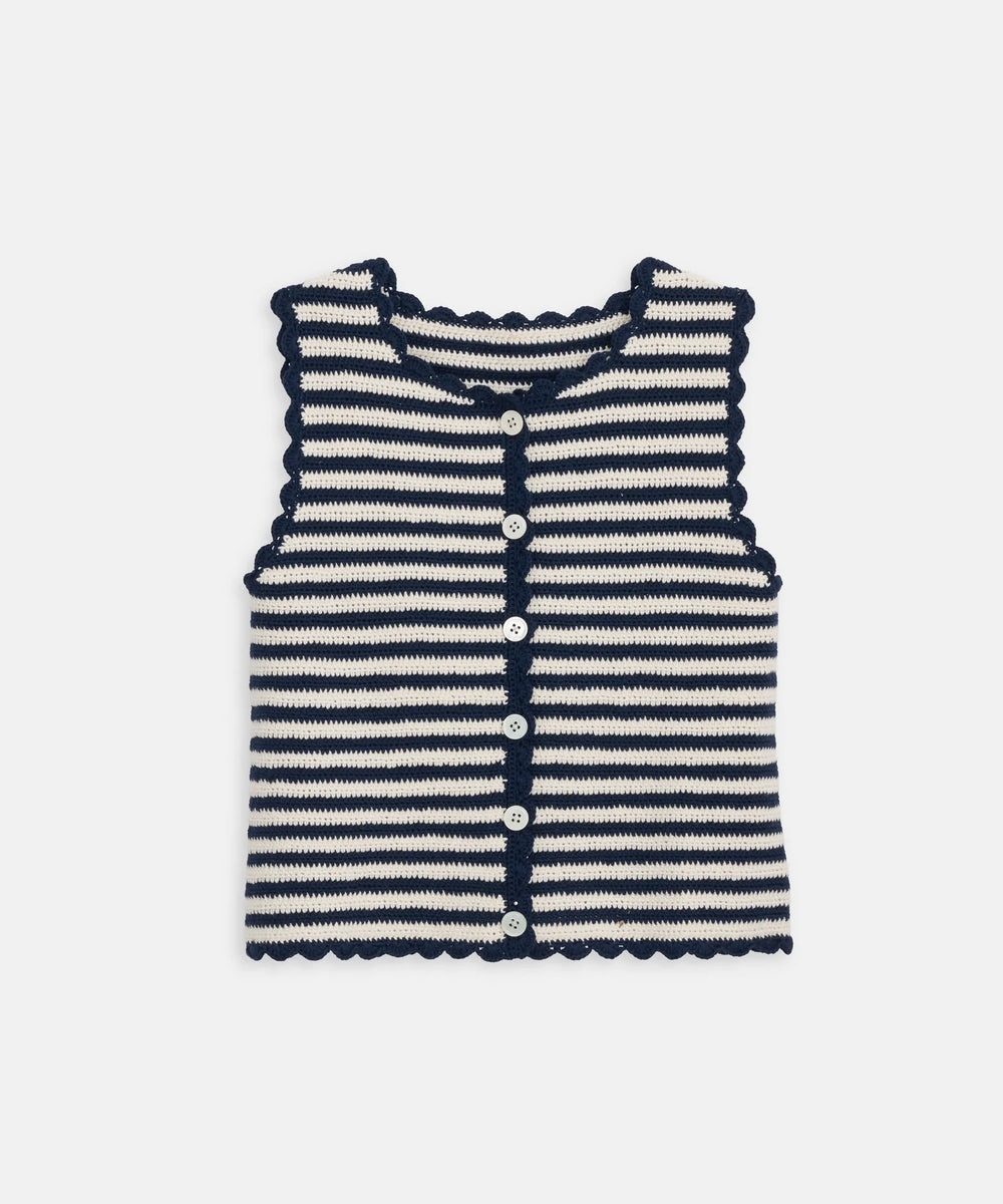 HAND CROCHET BRIDGET VEST IN STRIPED COTTON