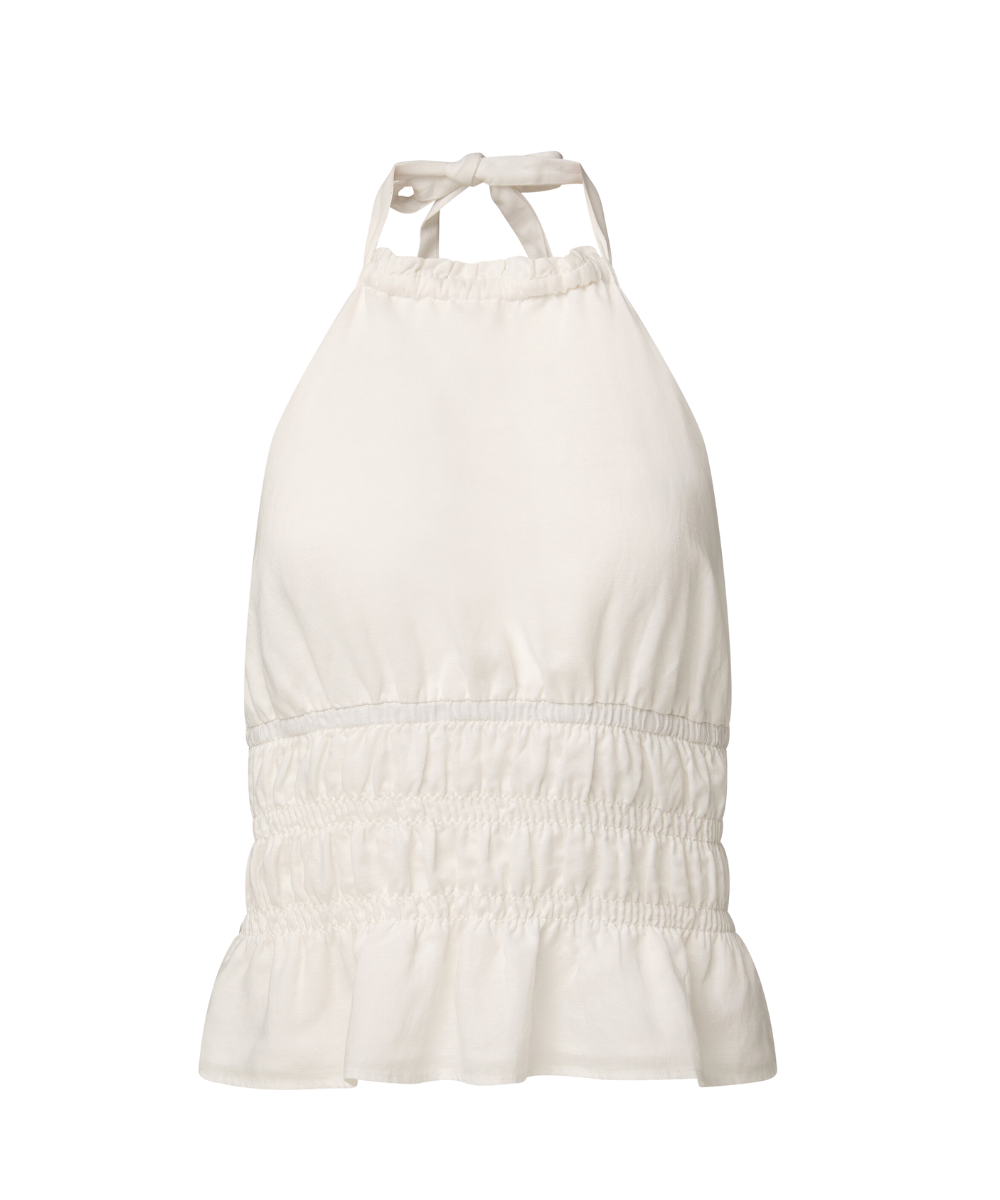 AIR LINEN SMOCKED HALTER TOP