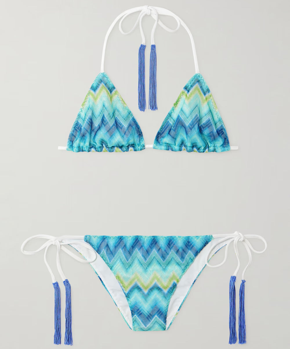 MARE FRINGED STRIPED CROCHET-KNIT TRIANGLE BIKINI