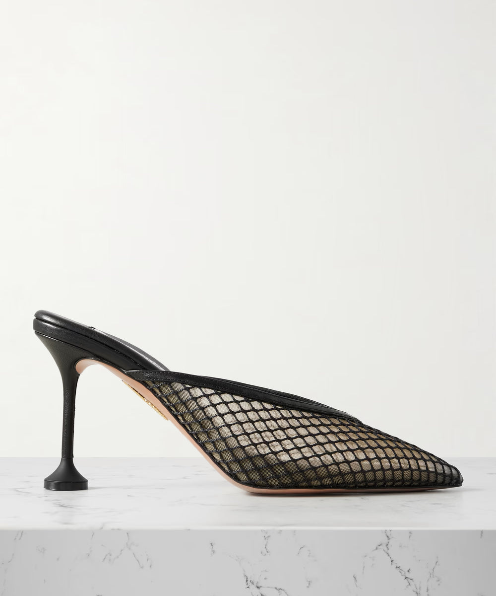 BISUOUS 85 LEATHER-TRIMMED MESH POINT-TOE MULES