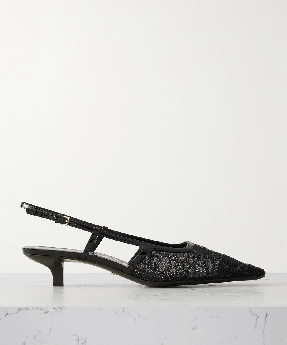 DEMI CRYSTAL MESH SLINGBACKS PUMPS