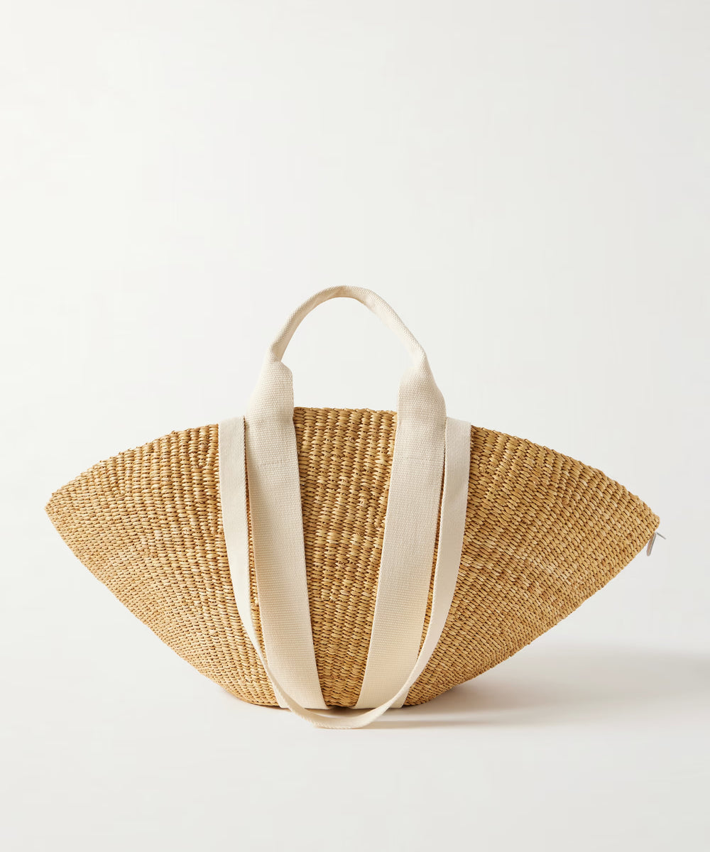 MUUÑ SOPHIE CANVAS-TRIMMED WOVEN STRAW TOTE